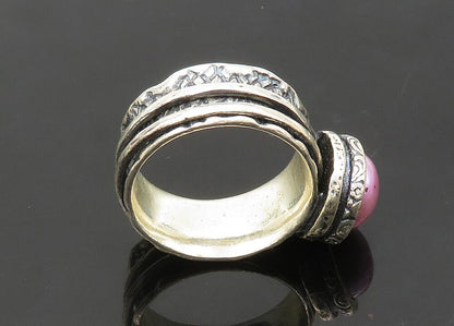SHABLOOL ISRAEL 925 Silver  Vintage Pink Pearl Oxidized Band Ring Sz 9 RG21311