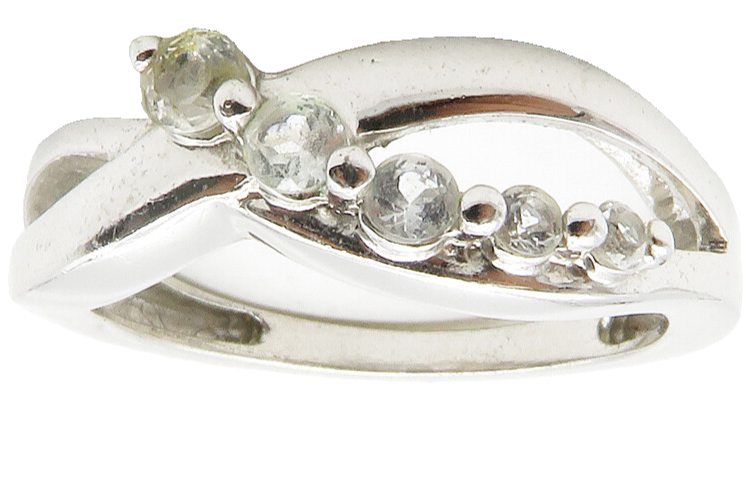 925 Sterling Silver  Graduated White Topaz Shiny Round Band Ring Sz 8  RG12936