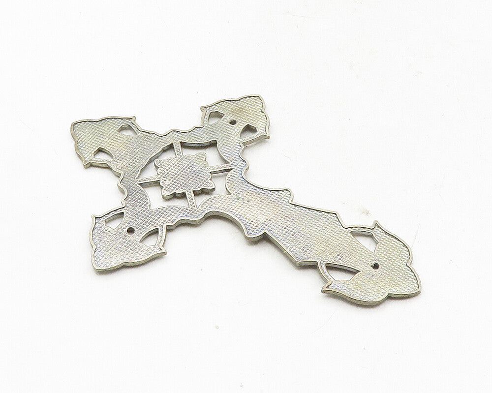925 Sterling Silver  Vintage Dark Tone Cutout Religious Cross Pendant  PT7898