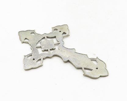 925 Sterling Silver  Vintage Dark Tone Cutout Religious Cross Pendant  PT7898