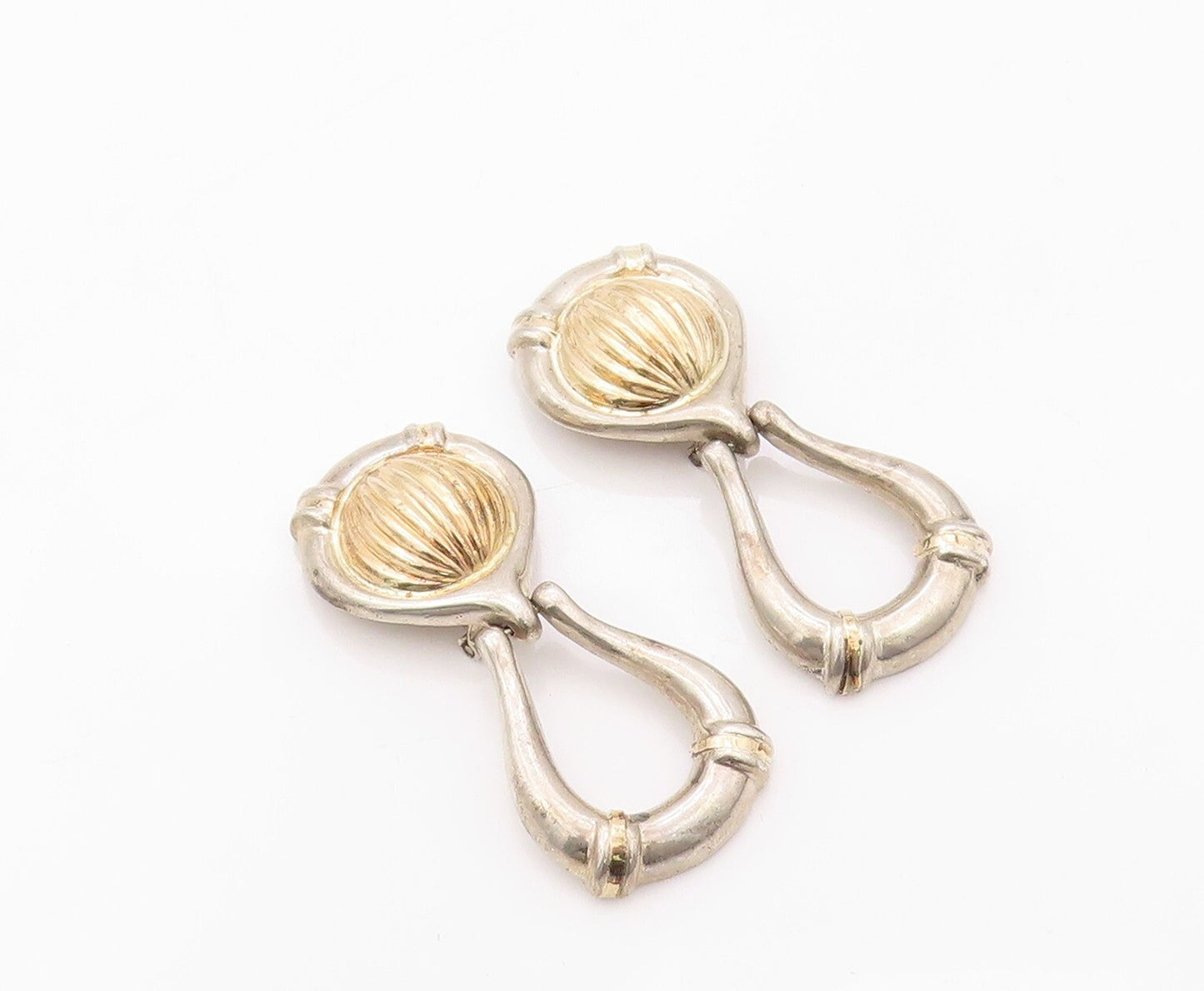 925 Sterling Silver Vintage Earrings Designer Grooved Dangling Loop  EG13464