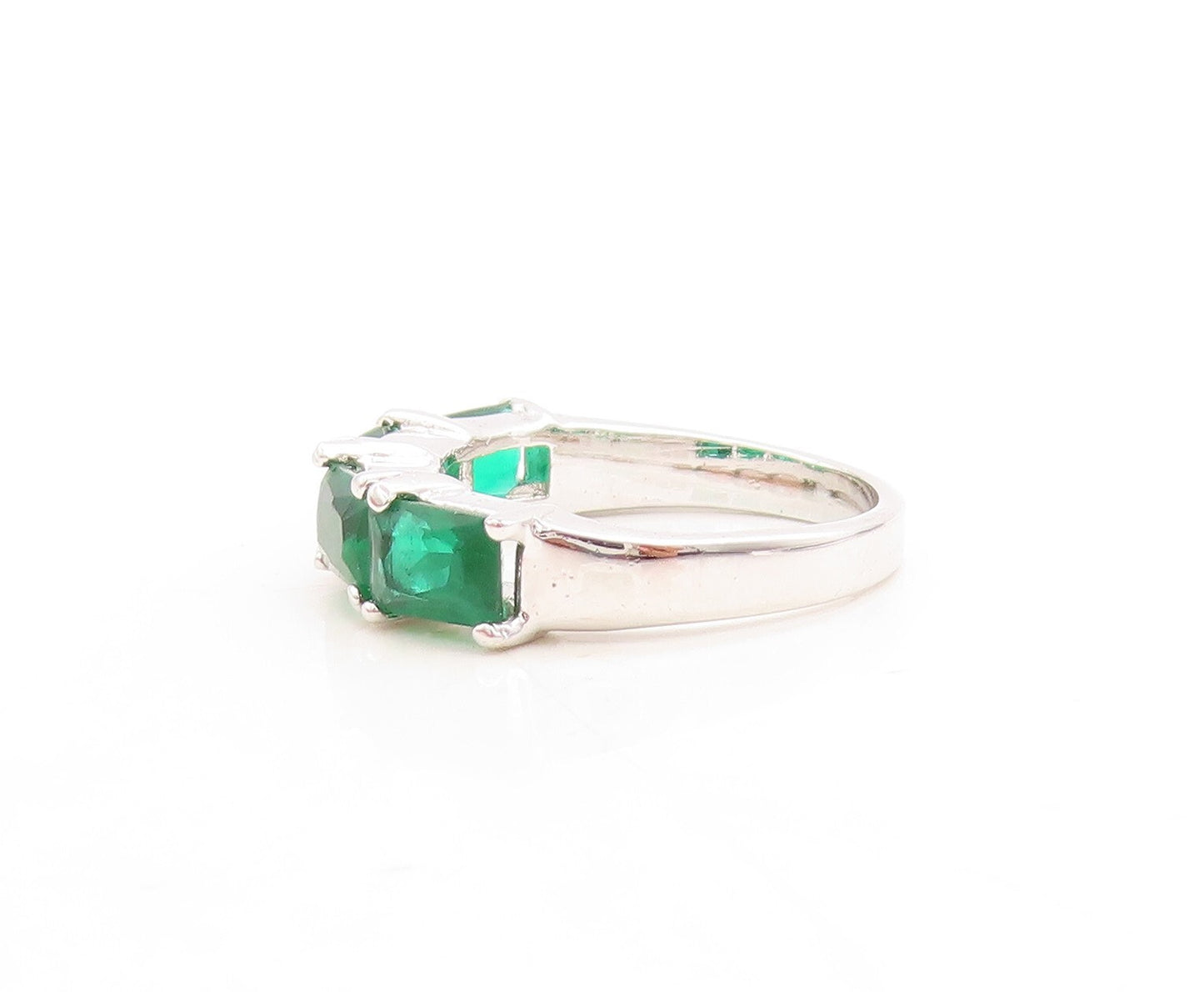 925 Sterling Silver Vintage Ring Rectangle Cut Green CZ Band  Sz 6  RG31528