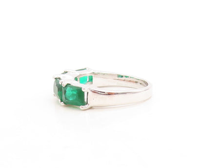 925 Sterling Silver Vintage Ring Rectangle Cut Green CZ Band  Sz 6  RG31528