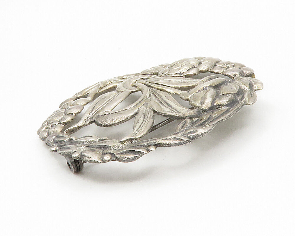 925 Sterling Silver  Vintage Floral Vine Wreath Motif Brooch Pin  BP5319