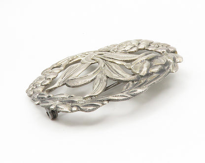 925 Sterling Silver  Vintage Floral Vine Wreath Motif Brooch Pin  BP5319
