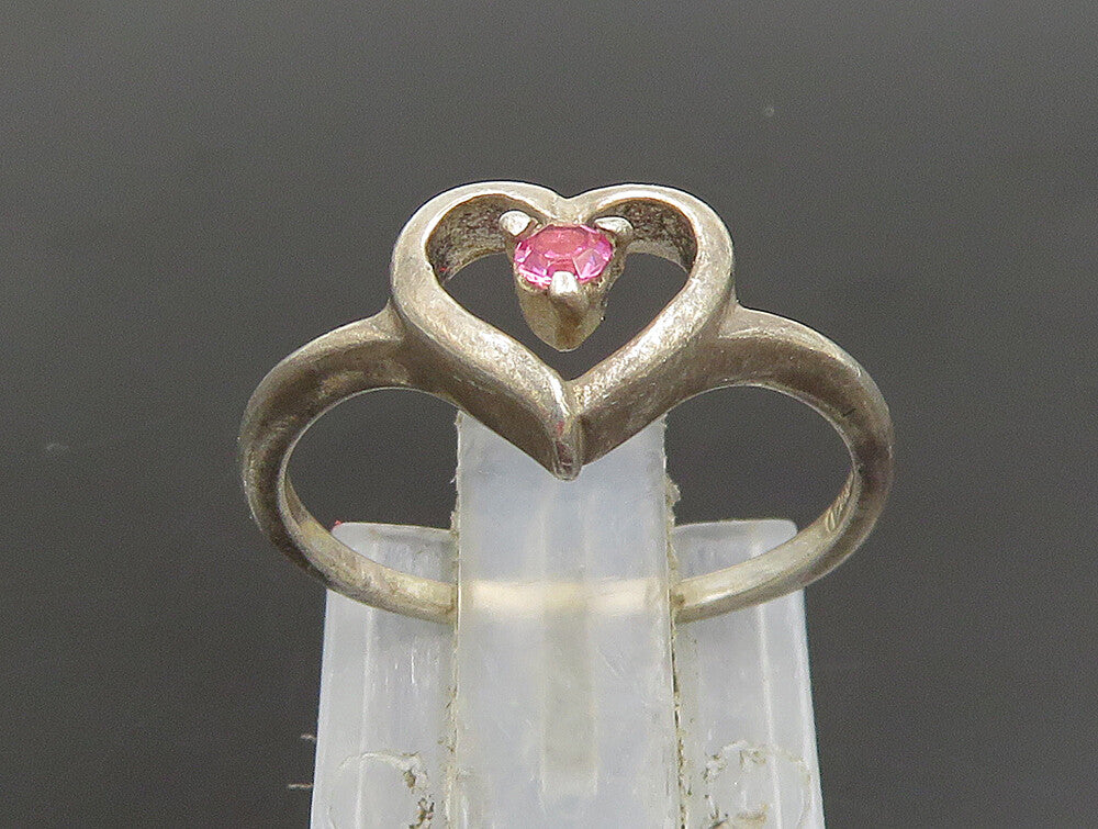 925 Silver  Vintage Dainty Open Love Heart Tourmaline Ring Sz 6  RG25284