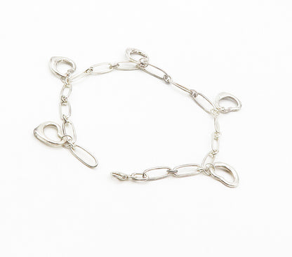 925 Sterling Silver  Shiny Open Love Heart Charmed Chain Bracelet  BT5963