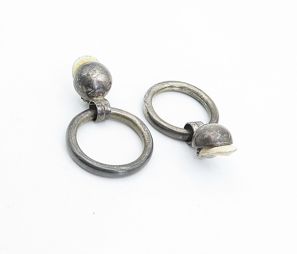 MEXICO 925 Silver  Vintage Oxidized Open Circle Non Pierce Earrings  EG2312