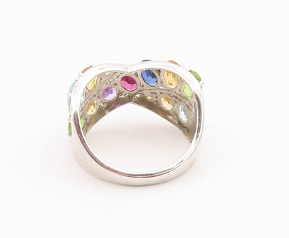 925 Sterling Silver Vintage Ring Multi Gemstone Crossover Band  Sz 10  RG36459