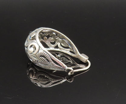 925 Sterling Silver  Vintage Etched Open Scroll Oval Hoop Earrings  EG11911