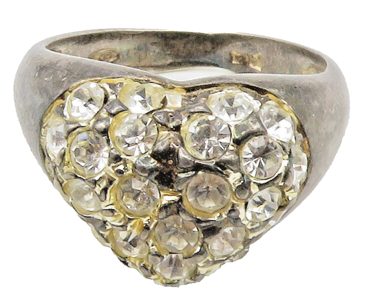 925 Sterling Silver  Vintage Cubic Zirconia Heart Cocktail Ring Sz 7  RG15110
