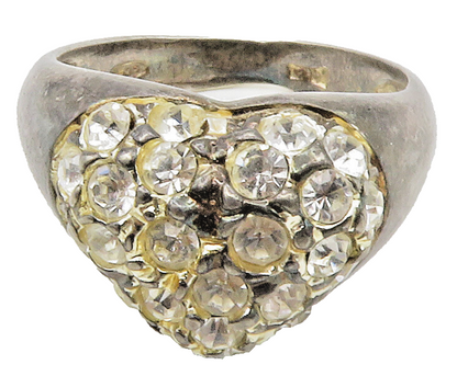 925 Sterling Silver  Vintage Cubic Zirconia Heart Cocktail Ring Sz 7  RG15110
