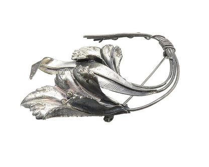 925 Sterling Silver  Vintage Oxidized Wire Wrapped Flowers Brooch Pin  BP3681