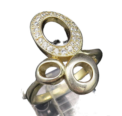925 Silver  Vintage Gold Plated Cubic Zirconia Open Circles Ring Sz 6  RG26029