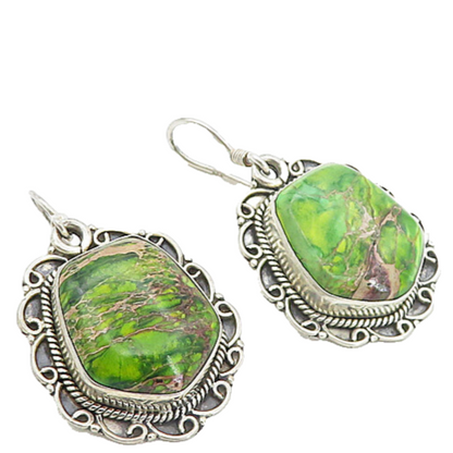 925 Sterling Silver  Vintage Dyed Sea Sediment Jasper Dangle Earrings  EG3613