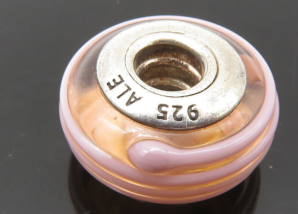 PANDORA 925 Sterling Silver  Vintage Pink Enamel Round Slide Pendant  PT18437