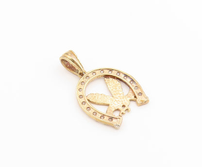 925 Sterling Silver Vintage Pendant Gold Plated CZ Horseshoe Eagle  PT26617