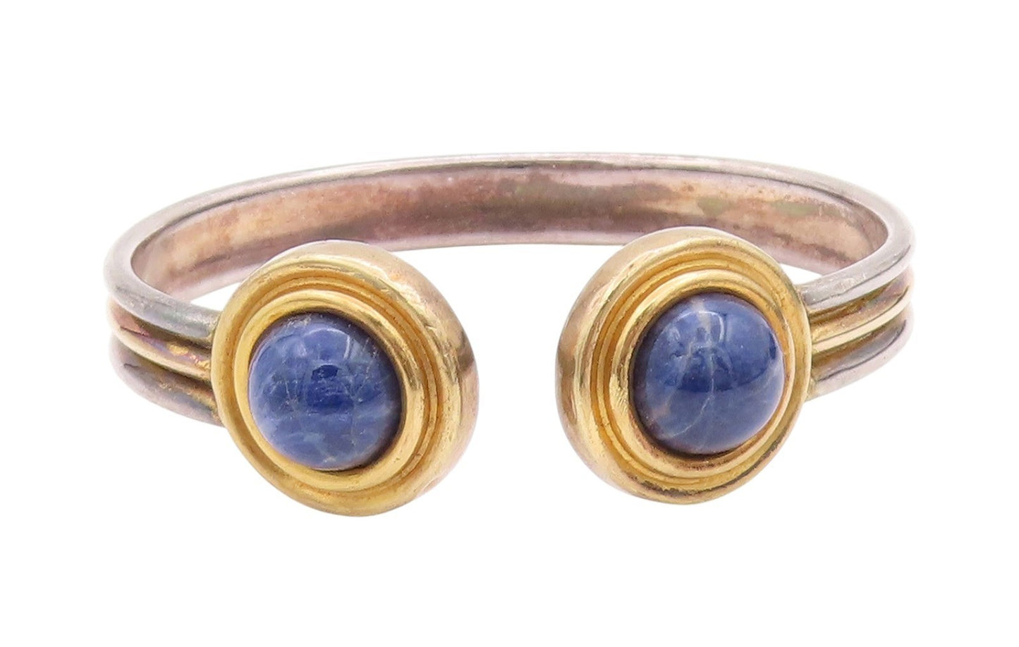 925 Sterling Silver Vintage Bracelet GREECE Grooved Cabochon Gemstone  BT11182