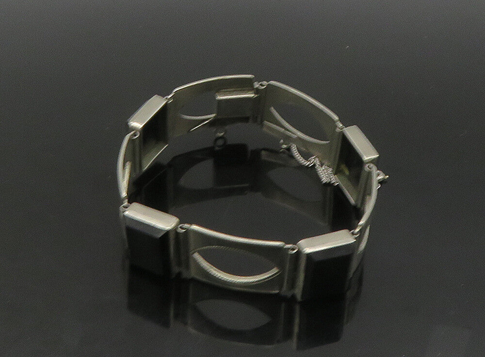 GERMANY 925 Silver  Vintage Black Onyx Square Hinge Chain Bracelet  BT9227