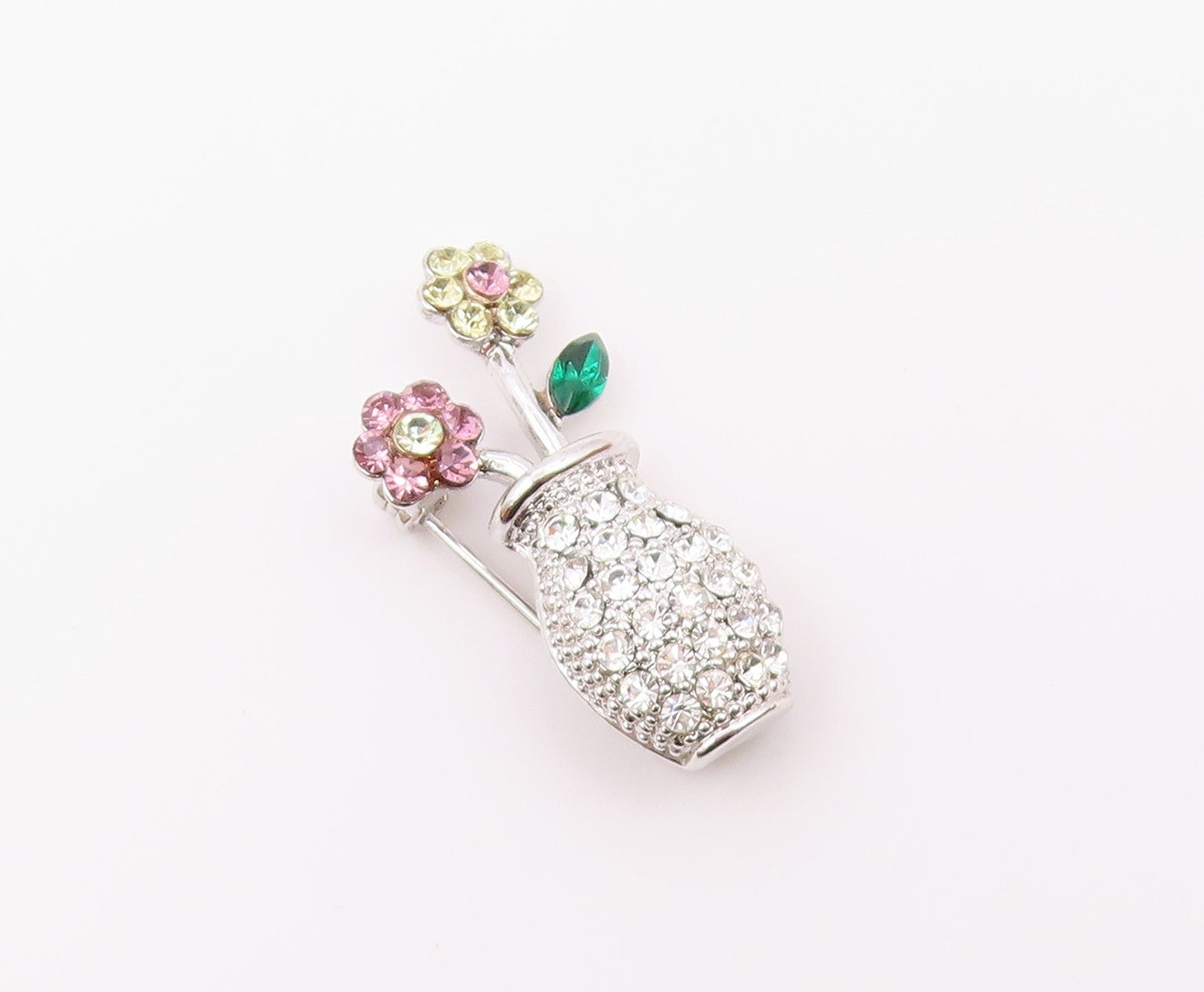 925 Sterling Silver  Sparkling Cubic Zirconia Flower Vase Brooch Pin  BP6494