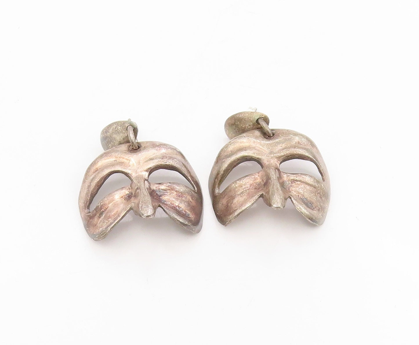 925 Sterling Silver Vintage Earrings Modernist Theatrical Mask Drops  EG13976