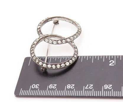 925 Sterling Silver Vintage Brooch Dark Tone CZ Interlocked Rings  BP11506