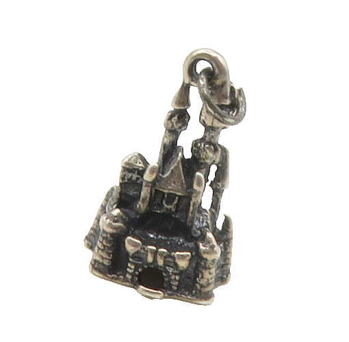 925 Sterling Silver  Vintage Petite Oxidized Disneyland Castle Pendant PT13496