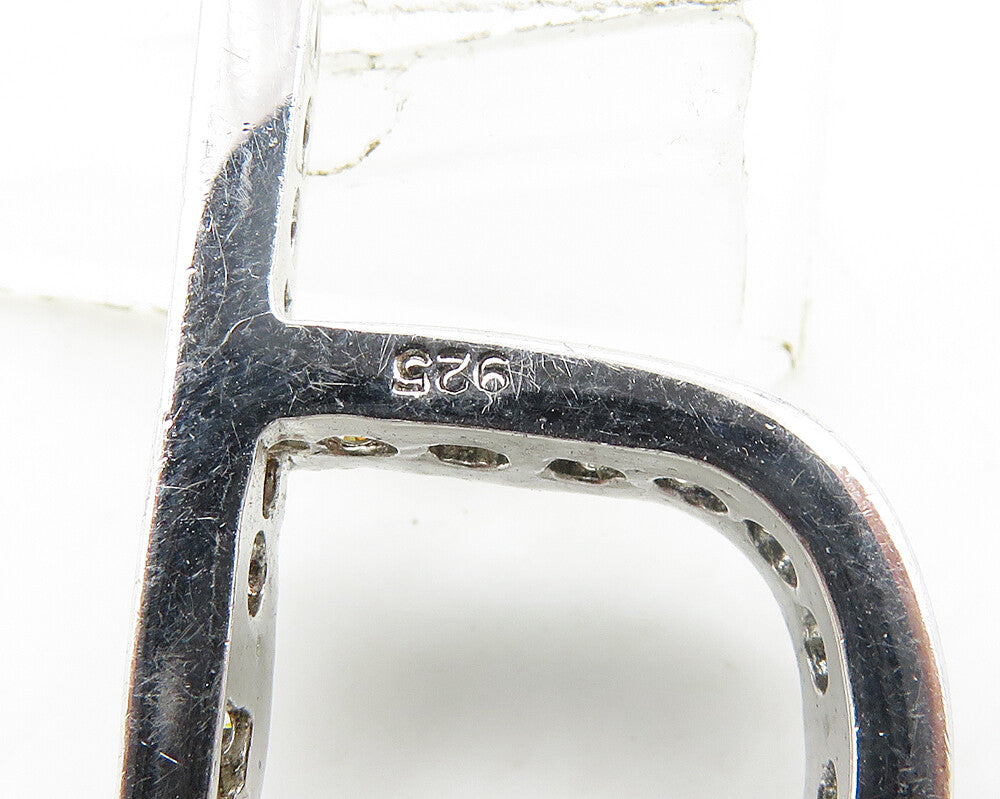 925 Sterling Silver  Vintage Shiny Cubic Zirconia P Initial Pendant  PT15385
