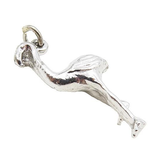 925 Sterling Silver  Vintage Petite Shiny Flamingo Bird Motif Pendant  PT6903