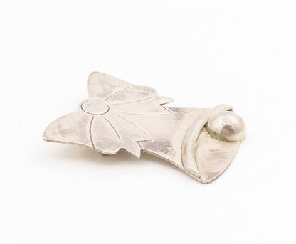 925 Sterling Silver Vintage Brooch MEXICO Etched Christmas Bow & Bell  BP12131