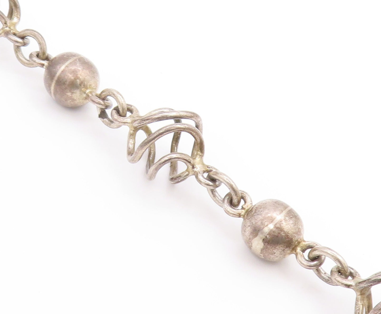 925 Sterling Silver Vintage Necklace MEXICO Spherical Spiral Cage Chain  NE4650