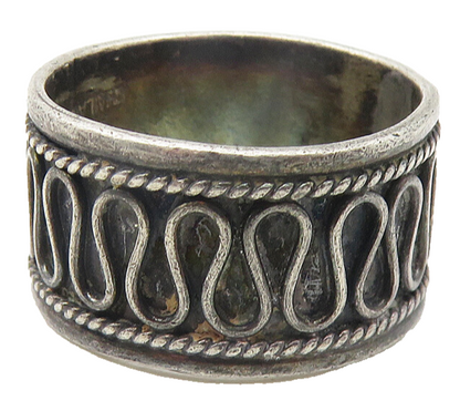 925 Sterling Silver  Vintage Oxidized Swirl Twist Band Ring Sz 7.5  RG11262