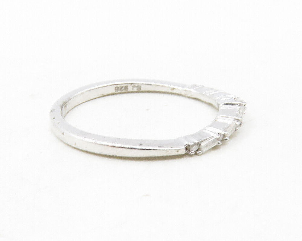 925 Sterling Silver  Genuine Diamonds Shiny Thin Band Ring Sz 6  RG12509