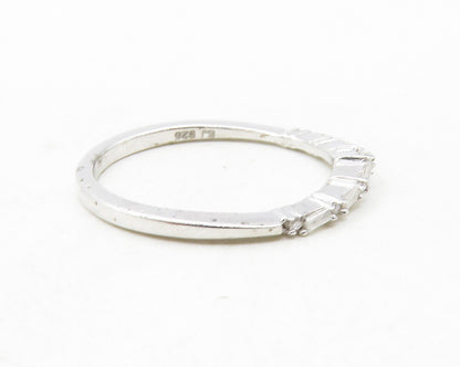 925 Sterling Silver  Genuine Diamonds Shiny Thin Band Ring Sz 6  RG12509