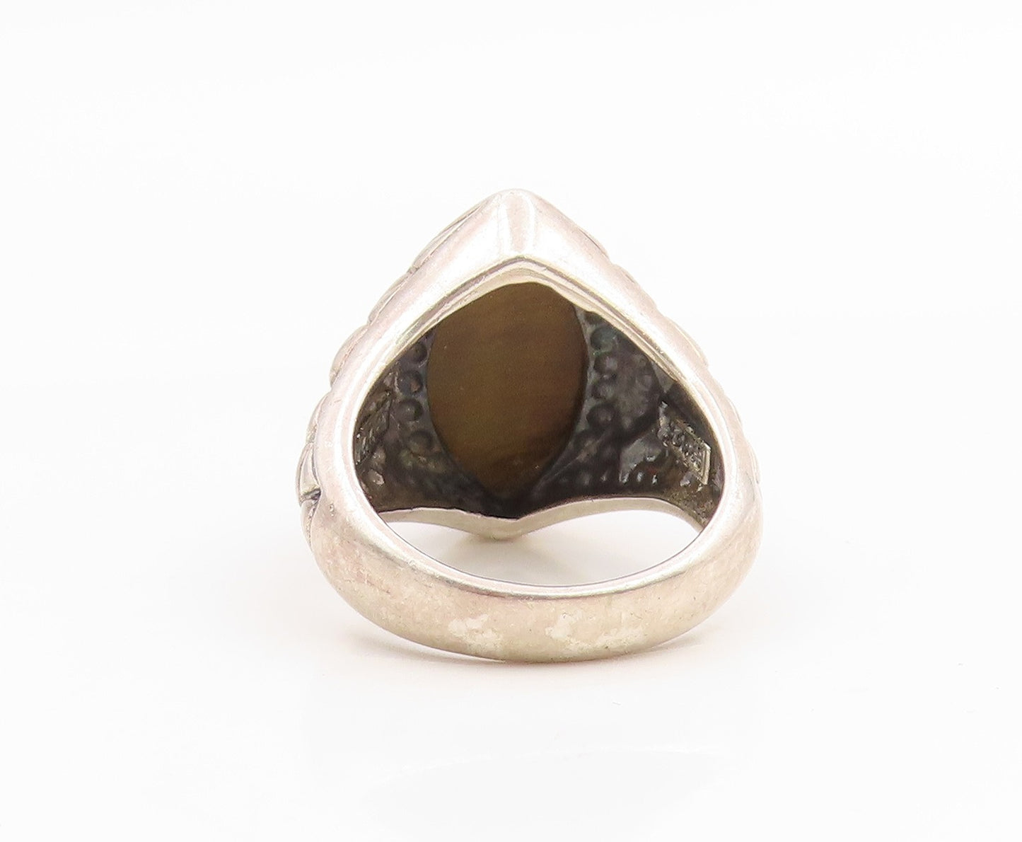 925 Sterling Silver Vintage Ring Marquise Shape Tiger's Eye Band  Sz 6  RG35923