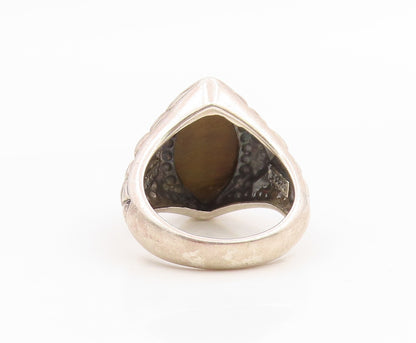 925 Sterling Silver Vintage Ring Marquise Shape Tiger's Eye Band  Sz 6  RG35923