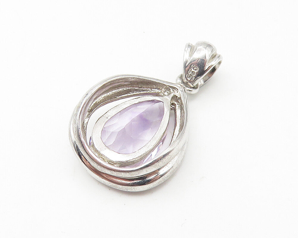 925 Sterling Silver  Faceted Amethyst Shiny Smooth Tear Drop Pendant  PT8717