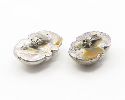 925 Sterling Silver  Vintage Hollow Modernist Non Pierce Earrings  EG6148