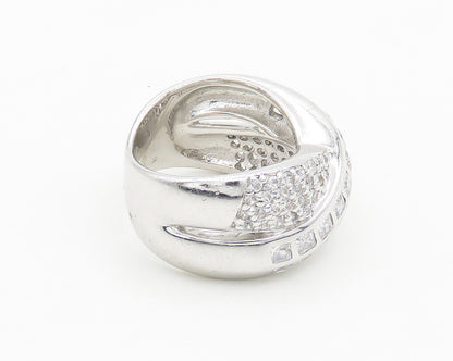 925 Sterling Silver Vintage Cubic Zirconia Crossed Band Ring Sz 8  RG19409