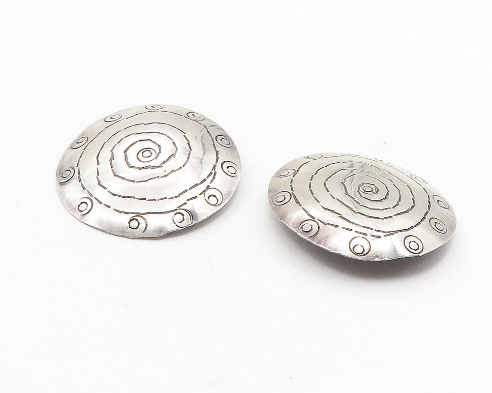 925 Sterling Silver  Vintage Etched Spiral Design Non Pierce Earrings  EG6075