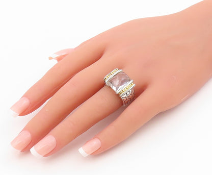 925 Sterling Silver Vintage Ring Two Tone Faceted White Topaz Band Sz 7 RG34327