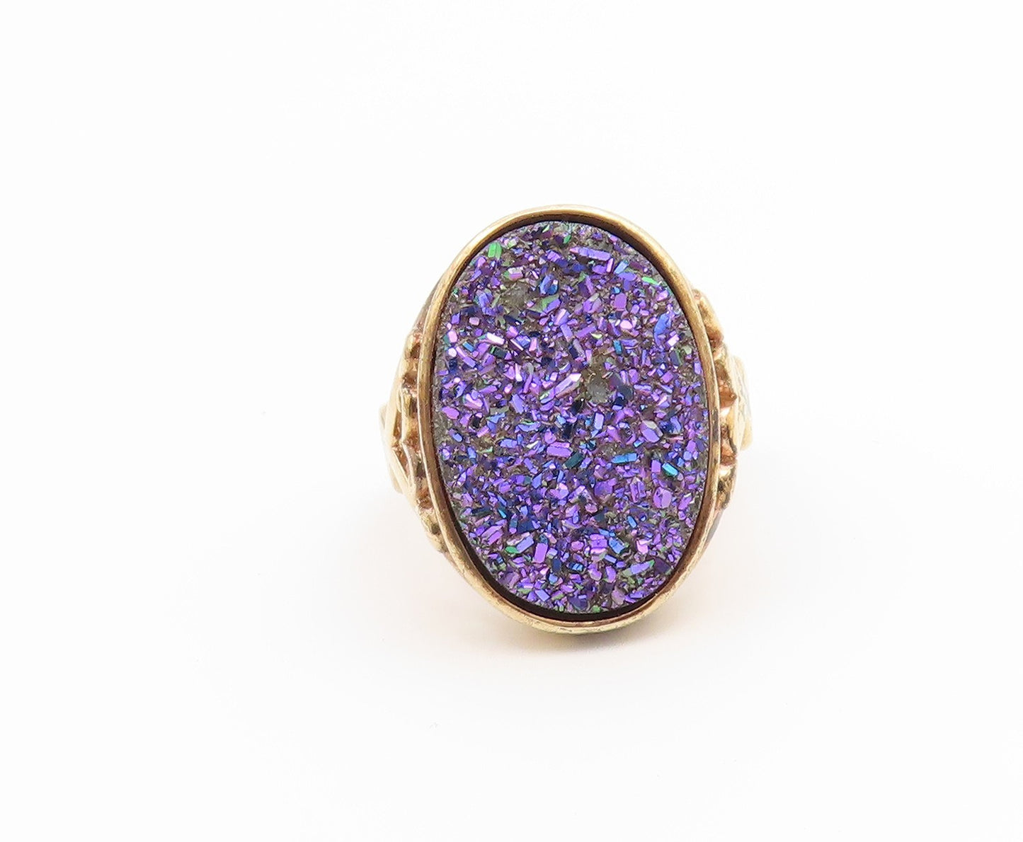 925 Sterling Silver Vintage Ring Gold Plated Drusy Quartz Band  Sz 10  RG36946