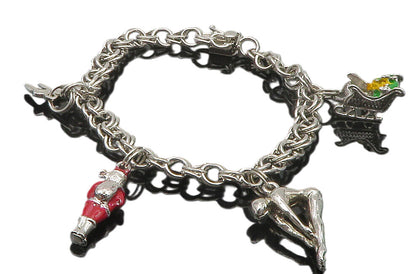 925 Sterling Silver  Shiny Enamel Coated Assorted Charm Chain Bracelet  BT4737