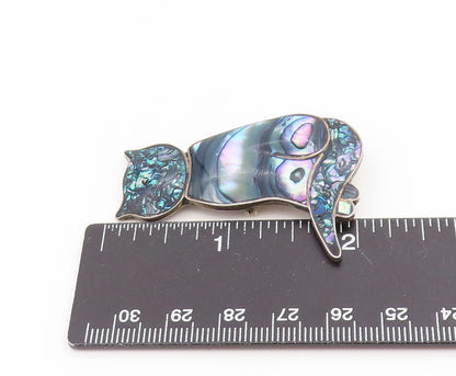 925 Sterling Silver Vintage Brooch Pin TAXCO Abalone Inlay Modernist Cat BP12428