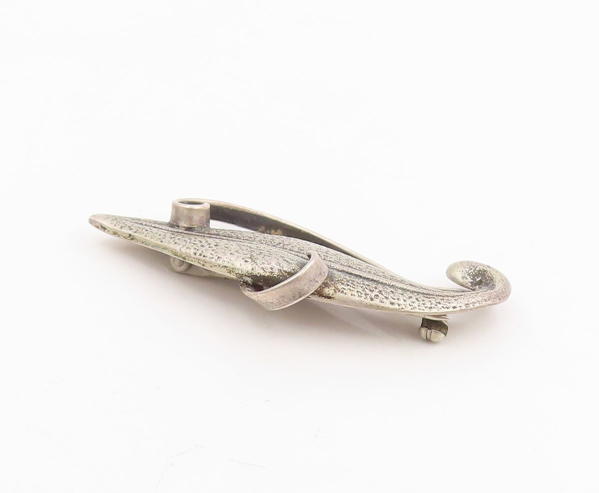 925 Sterling Silver Vintage Brooch Pin Modernist Botanical Swirly Leaf  BP12238