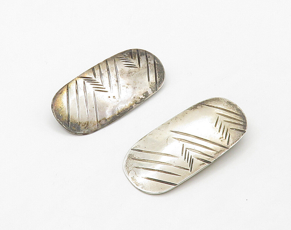 WOODS 925 Sterling Silver Vintage Etched Detail Dark Tone Drop Earrings EG8312
