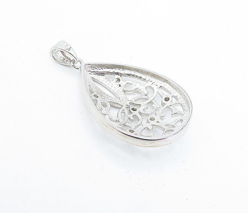 925 Sterling Silver  Genuine Diamonds Open Swirl Tear Drop Pendant  PT5086