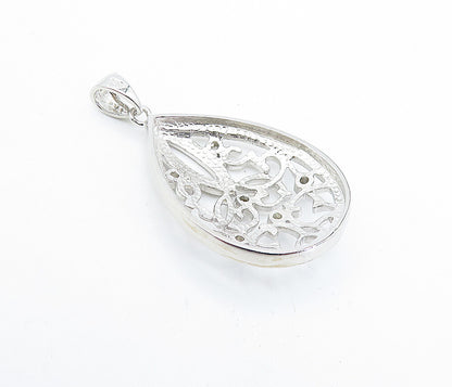 925 Sterling Silver  Genuine Diamonds Open Swirl Tear Drop Pendant  PT5086