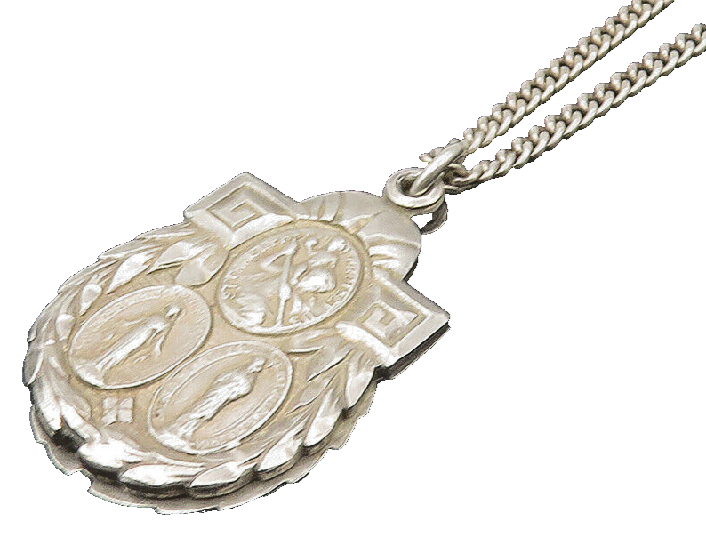 925 Sterling Silver  Vintage Catholic Religious Chain Necklace (OPENS)  NE3650