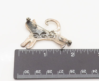 925 Sterling Silver  Vintage Open Spirals Kitty Cat Brooch Pin  BP10156